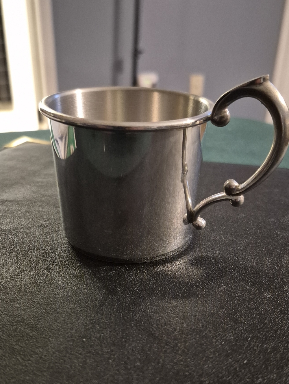 Vintage Silver Metal Child's Cup with Ornate Handle